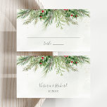 Rustic Winter Berries Pine Cone Greenery Wedding Plaatskaartje<br><div class="desc">Mooie trouwplaatskaart met handbeschilderde botanische waterverf illustraties van wintergroene,  pijns- en sprottakken,  keien en holbessen. Ideale keuze voor wintervakantie of kerstvakantie-bruiloften.</div>