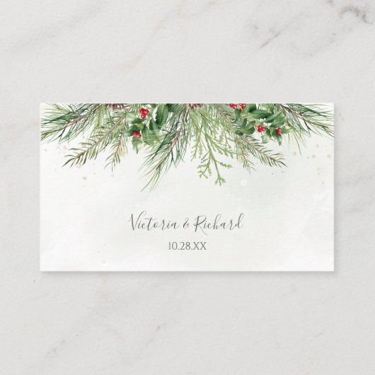 Rustic Winter Berries Pine Cone Greenery Wedding Plaatskaartje (Achterkant)