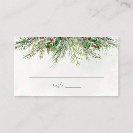 Rustic Winter Berries Pine Cone Greenery Wedding Plaatskaartje (Voorkant)