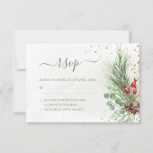 Rustic Winter Berries Pine Cone Greenery Wedding RSVP Kaartje (Voorkant)