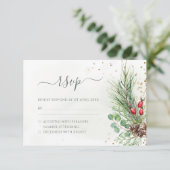 Rustic Winter Berries Pine Cone Greenery Wedding RSVP Kaartje (Staand voorkant)
