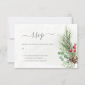 Rustic Winter Berries Pine Cone Greenery Wedding RSVP Kaartje (Voorkant)