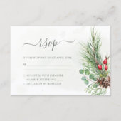 Rustic Winter Berries Pine Cone Greenery Wedding RSVP Kaartje (Voorkant)