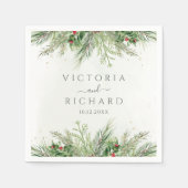 Rustic Winter Berries Pine Cone Greenery Wedding Servet (Voorkant)