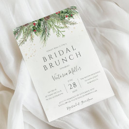 Rustic Winter Berries Pine Greenery Bridal Brunch Kaart