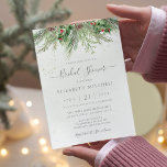 Rustic Winter Berries Pine Greenery Vrijgezellenfe Kaart<br><div class="desc">Een prachtige bruiddoucheuitnodiging met handbeschilderde botanische waterverf illustraties van wintergroene,  pijnbomen- en sprottakken,  keien en holbessen. Ideale keuze voor wintervakantie of kerstvakantie-bruiloften.</div>