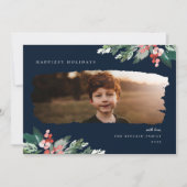 Rustic Winter Berry Greenery Photo Holiday Card Feestdagenkaart (Voorkant)