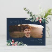 Rustic Winter Berry Greenery Photo Holiday Card Feestdagenkaart (Staand voorkant)