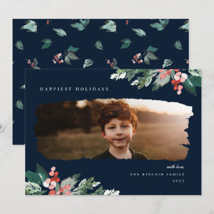 Rustic Winter Berry Greenery Photo Holiday Card Feestdagenkaart