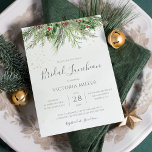 Rustic Winter Berry Pine Greenergy Bridal Luncheon Kaart<br><div class="desc">Een prachtige bruidmakreeluitnodiging met handbeschilderde botanische waterverf illustraties van wintergroenmakerij,  pijnbomen en sparren,  keien en holbessen. Ideale keuze voor wintervakantie of kerstvakantie-bruiloften.</div>