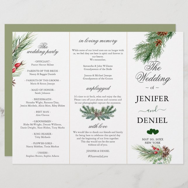 Rustic Winter Berry Pine Greenery Wedding (Voorkant / Achterkant)