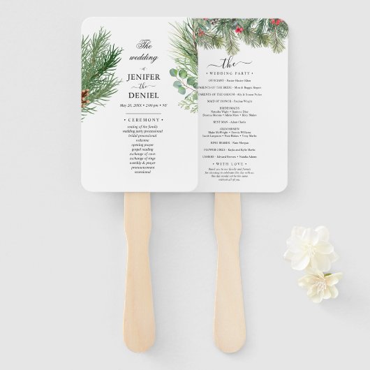 Rustic Winter Berry Pine Greenery Wedding Handwaaier (Voorkant en achterkant)