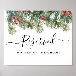 Rustic Winter Berry Pine Greenery Wedding Poster