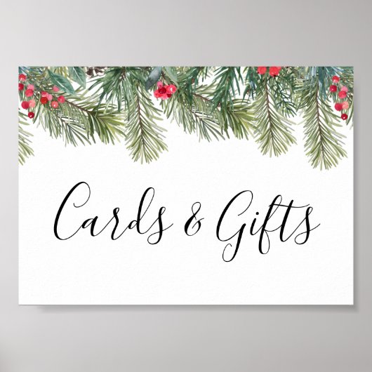 Rustic Winter Berry Pine Greenery Wedding Poster (Voorkant)