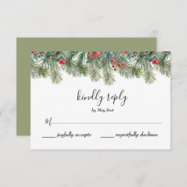 Rustic Winter Berry Pine Greenery Wedding RSVP Kaartje