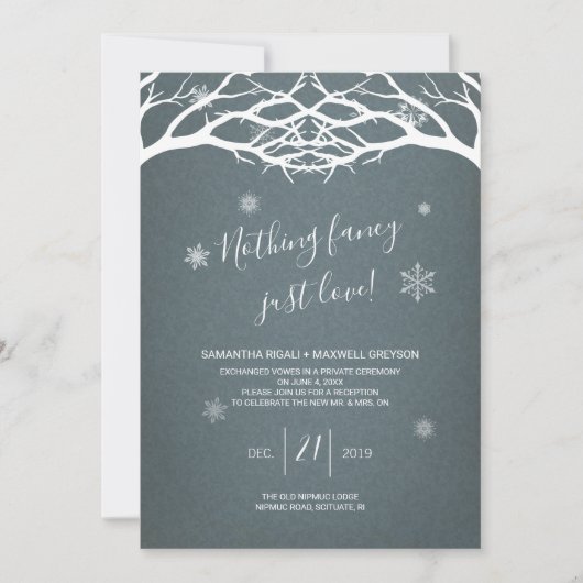 Rustic Winter Birch Elopement Invite Kaart (Voorkant)