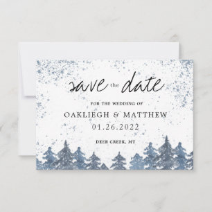 Rustic Winter Bleek Blue Forest Save the Date