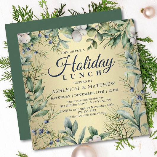 Rustic Winter Bloem Kerstvakantie Lunch Kaart
