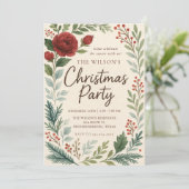 Rustic Winter Blooms Christmas Invitation Kaart (Staand voorkant)