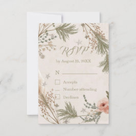 Rustic Winter Boho RSVP Card with Pine Branches Bedankkaart