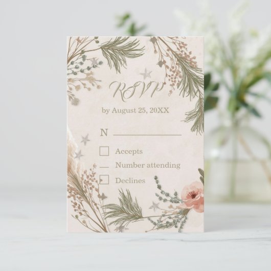 Rustic Winter Boho RSVP Card with Pine Branches Bedankkaart (Staand voorkant)