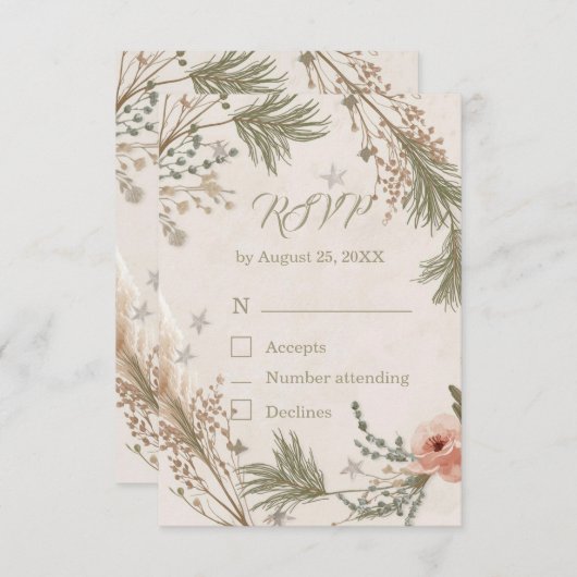 Rustic Winter Boho RSVP Card with Pine Branches Bedankkaart (Voorkant / Achterkant)