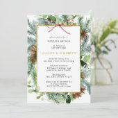 Rustic Winter Botanical Pine Wedding Brunch Kaart (Staand voorkant)