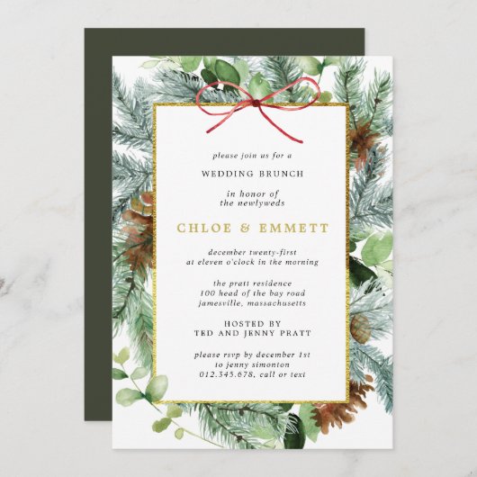 Rustic Winter Botanical Pine Wedding Brunch Kaart (Voorkant / Achterkant)