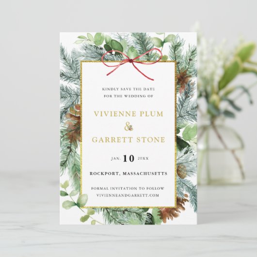 Rustic Winter Botanical Save The Date (Staand voorkant)