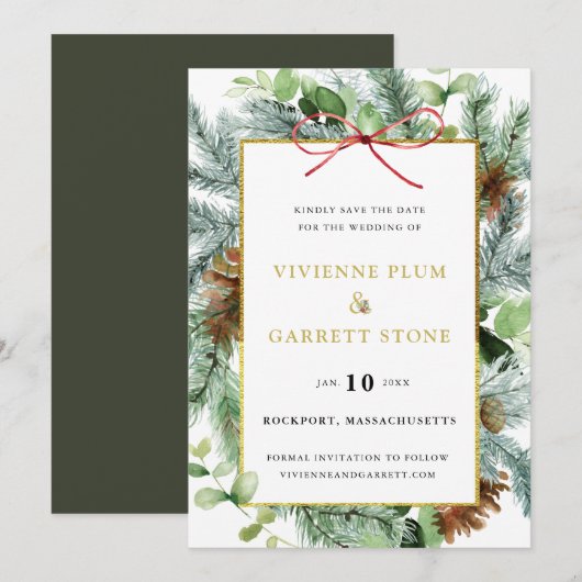 Rustic Winter Botanical Save The Date (Voorkant / Achterkant)