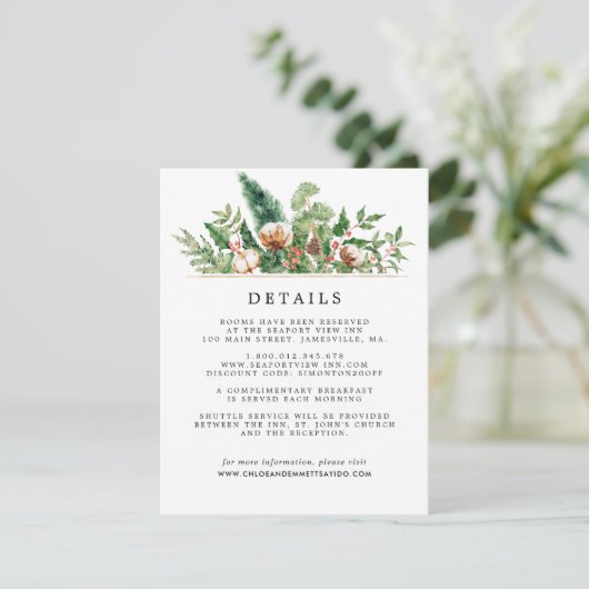 Rustic Winter Botanical Wedding Enclosure Card Informatiekaartje (Staand voorkant)