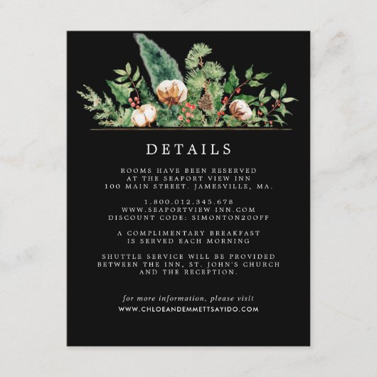 Rustic Winter Botanical Wedding Enclosure Card Informatiekaartje (Voorkant)