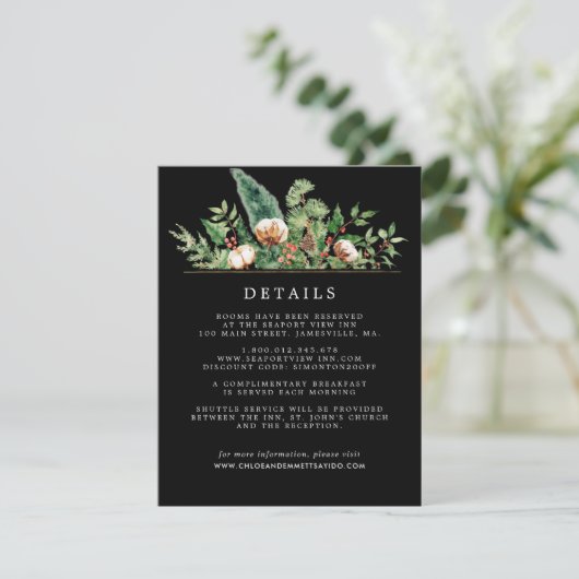 Rustic Winter Botanical Wedding Enclosure Card Informatiekaartje (Staand voorkant)