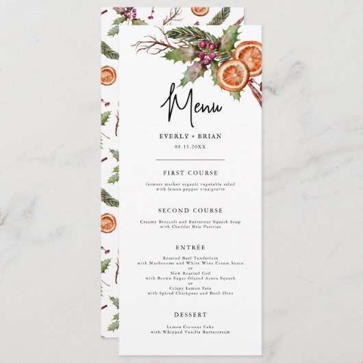Rustic Winter Botanical Wedding Menu (Voorkant / Achterkant)