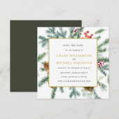 Rustic Winter Botanical Wedding Save The Date (Voorkant / Achterkant)