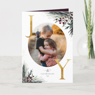 Rustic Winter Boughs Golden Joy 5 Foto Feestdagen Kaart