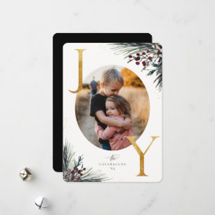 Rustic Winter Boughs Golden Joy Photo Holiday Card Feestdagenkaart