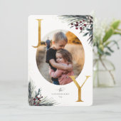 Rustic Winter Boughs Golden Joy Photo Holiday Card Feestdagenkaart (Staand voorkant)