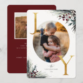 Rustic Winter Boughs Golden Joy Photo Holiday Card Feestdagenkaart (Voorkant / Achterkant)