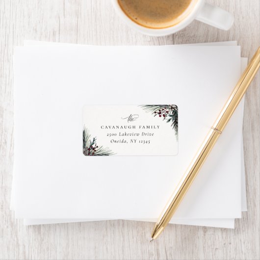 Rustic Winter Boughs Holiday Adres Etiket (Insitu)