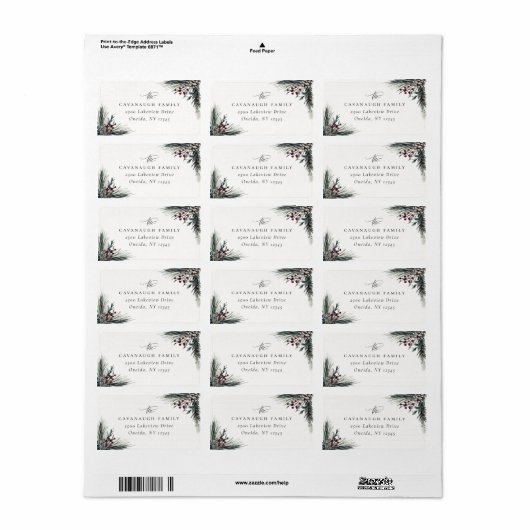 Rustic Winter Boughs Holiday Adres Etiket (Full Sheet)