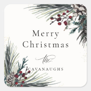 Rustic Winter Boughs Holiday Vierkante Sticker