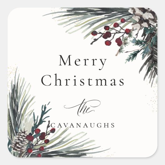 Rustic Winter Boughs Holiday Vierkante Sticker (Voorkant)