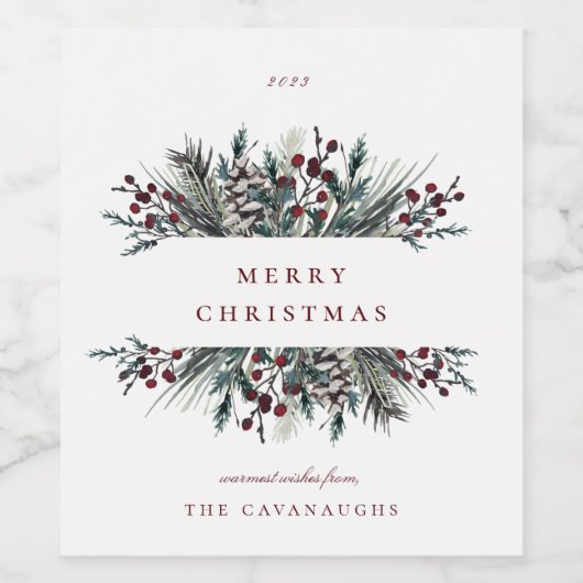 Rustic Winter Boughs Holiday Wijn Etiket (Enkel label)