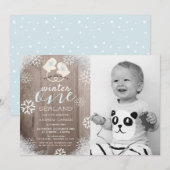 Rustic Winter Boy's 1st Birthday Fotouitnodiging Kaart (Voorkant / Achterkant)