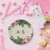 Rustic Winter Burlap Pine Roos Wedding Monogram Papieren Bordje (Feest)