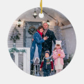 Rustic Winter Cabin Eerste Kerstmis Nieuwe Thuisfo Keramisch Ornament (Achterkant)