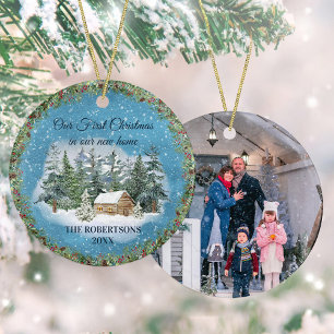 Rustic Winter Cabin Eerste Kerstmis Nieuwe Thuisfo Keramisch Ornament