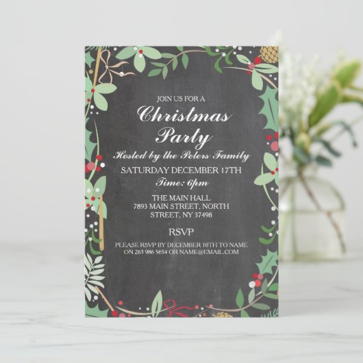 Rustic Winter Chalk Foliage Kerstfeest Uitnodiging (Staand voorkant)