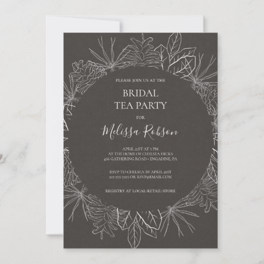 Rustic Winter Charcoal Bridal Tea Party Kaart (Voorkant)